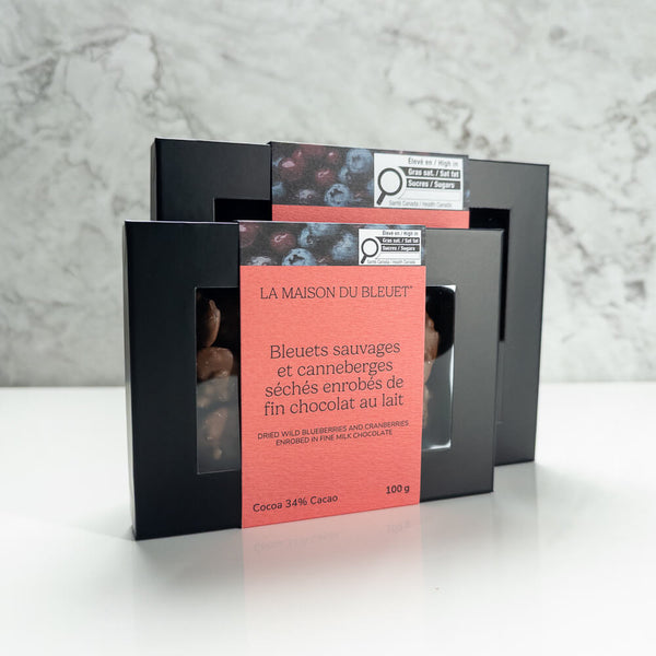 Boites Bleuets Canneberges chocolat Lait