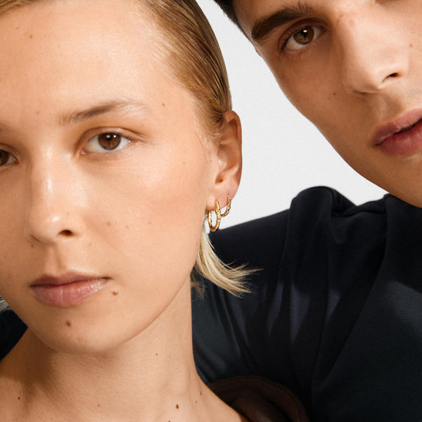 SENSE créoles boucles d’oreilles, ensemble 2 en 1, plaqué or