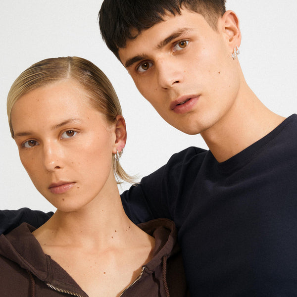 SENSE créoles boucles d’oreilles, ensemble 2 en 1, plaqué argent