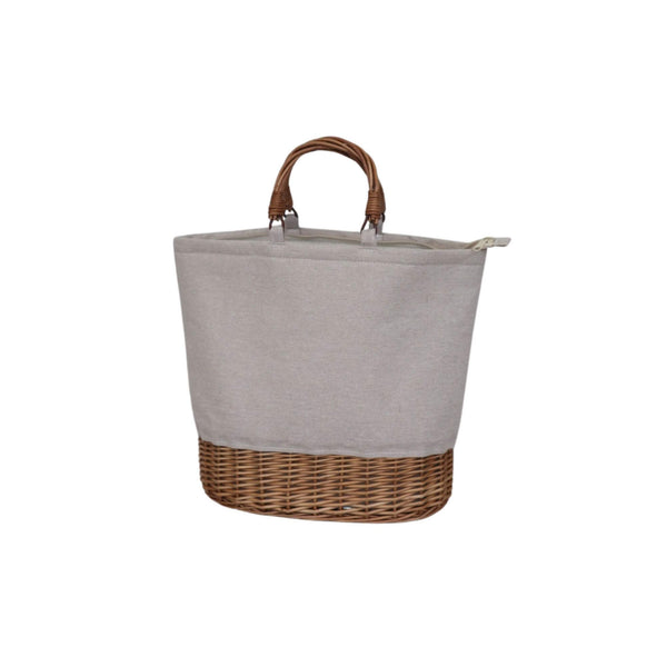 Cream Wicker Oval Base Insulated Picnic Bag