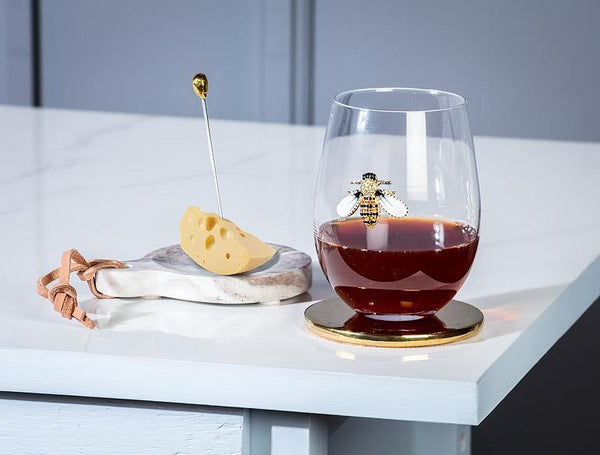 Verre à vin sans pied avec abeille bijou