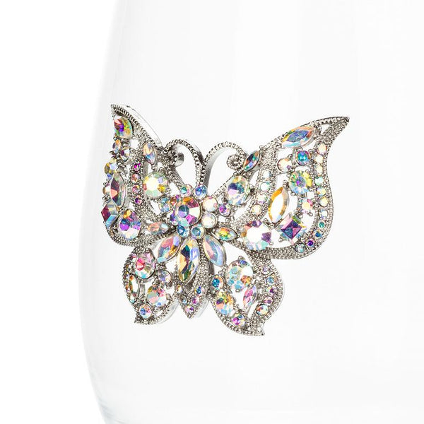 Verre à vin sans pied avec papillon bijou