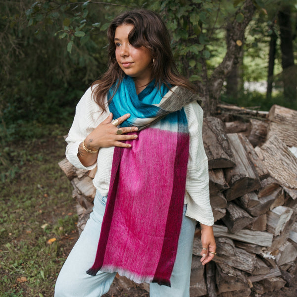 Écharpe Fig en mélange d’alpaga – Rayures multicolores – Pokoloko