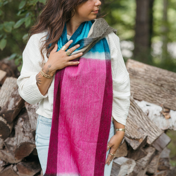 Écharpe Fig en mélange d’alpaga – Rayures multicolores – Pokoloko