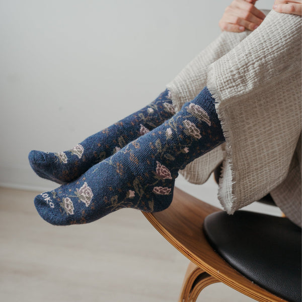 Chaussettes épaisses en mélange d’alpaga – Blue Rose, L/XL – Pokoloko