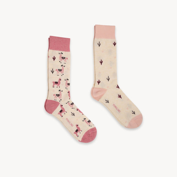 Chaussettes à motifs d’alpagas roses en coton Pima – 2 paires – Pokoloko