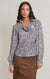 Blouse à manches ballon Dex, coloris paisley bleu/marron, vêtement porté