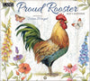 Calendrier mural LANG Proud Rooster 2027 : couverture avec un coq entouré de fleurs.
