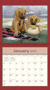 Calendrier mural LANG Puppy 2027 : page de janvier 2027 et deux chiots.