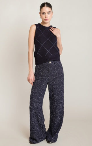Débardeur en tricot à sequins Dex, coloris bleu marine, vêtement porté en tenue