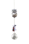 Attrape-soleil Hibou Eternity Crystal : motif argenté représentant un hibou, perles multicolores et cristal transparent facetté.
