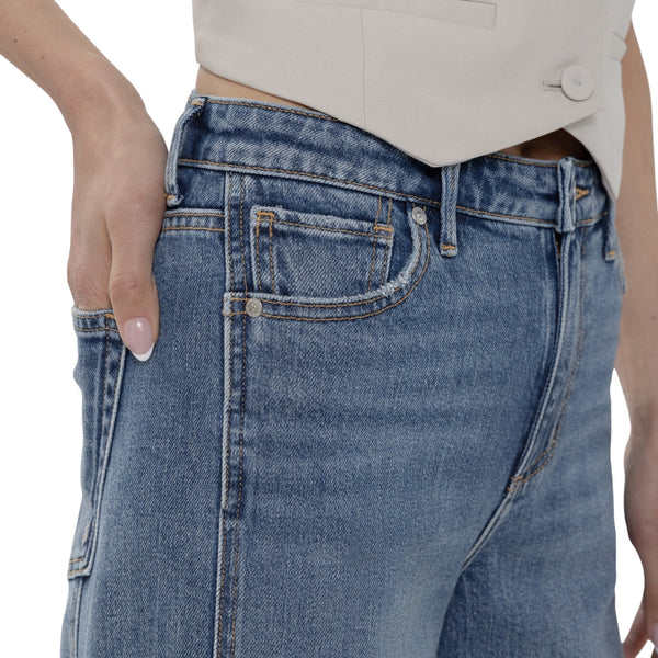 Jean La Maison du Bleuet Isbister taille haute en denim indigo moyen avec poches et coutures latérales en angle