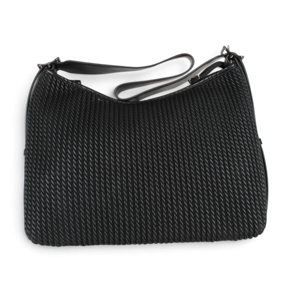 Sac à main épaule noir Maison Taïga avec texture tressée, design structuré et sangle ajustable pour le quotidien.