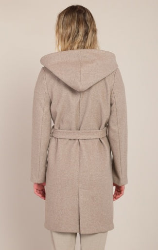 Manteau à capuchon ceinturé Dex, coloris pierre, vue de dos