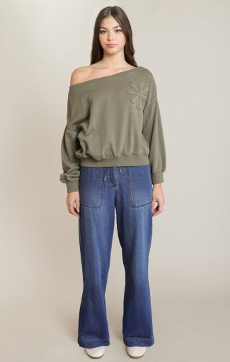 FLORAL EMBROID SWEATSHIRT