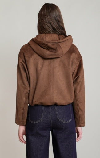 FAUX SUEDE HOODED BOMBER