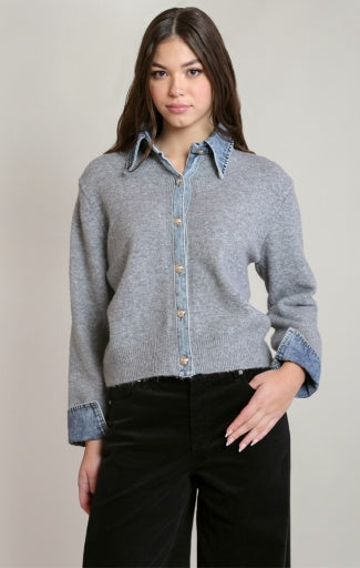 DENIM TRIM SWEATER SHIRT