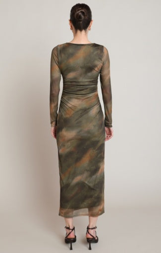 PRINTED MESH MAXI DRESS