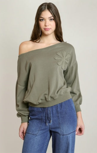 FLORAL EMBROID SWEATSHIRT