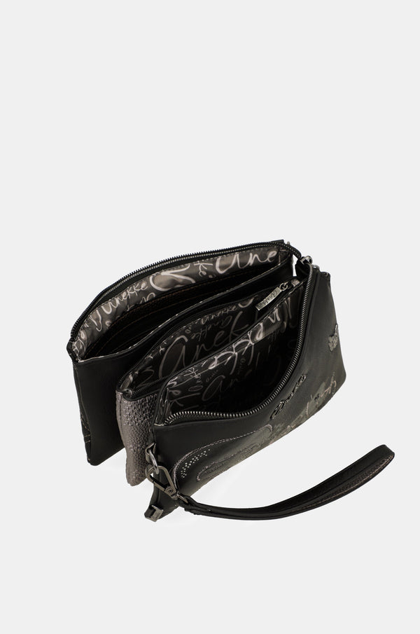 Petit sac à bandoulière Anekke Iron – 3 compartiments – intérieur vu depuis l’arrière