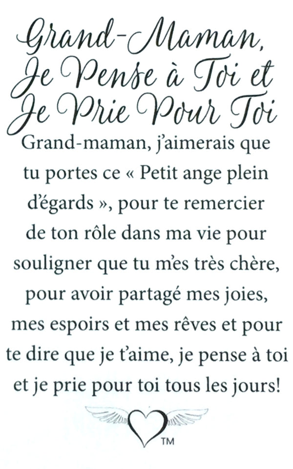Épinglette Ange : Grand-Maman, Je Pense Et Prie Pour Toi