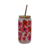 Verre avec couvercle et paille – Marguerites roses, 500 ml – vue du produit