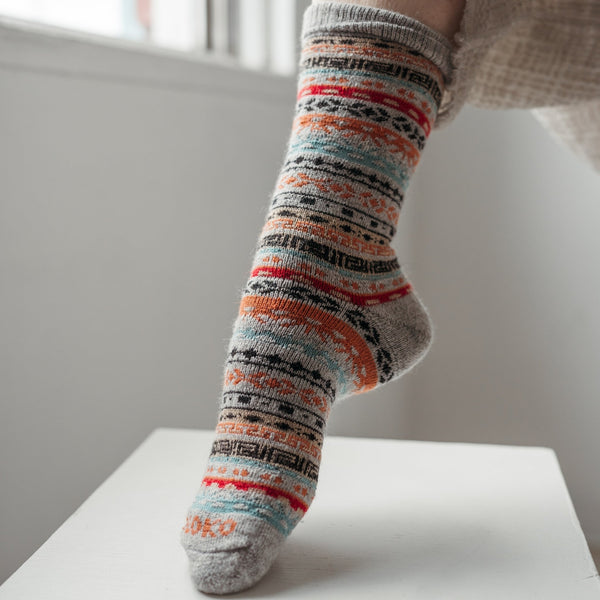 Chaussettes Crew en mélange d’alpaga – Gris multicolore – Pokoloko