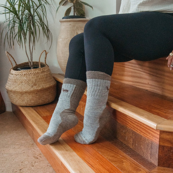 Chaussettes Hiker en mélange d’alpaga – Grège – Pokoloko