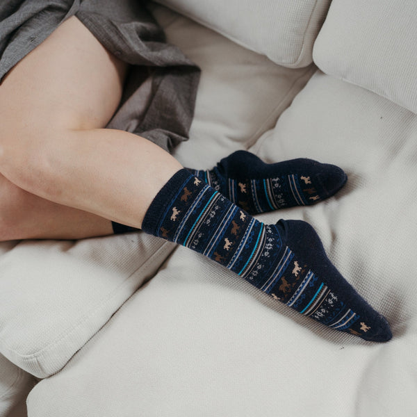 Chaussettes à motifs en mélange d’alpaga – Bleu spatial – Pokoloko