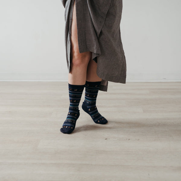 Chaussettes à motifs en mélange d’alpaga – Bleu spatial – Pokoloko