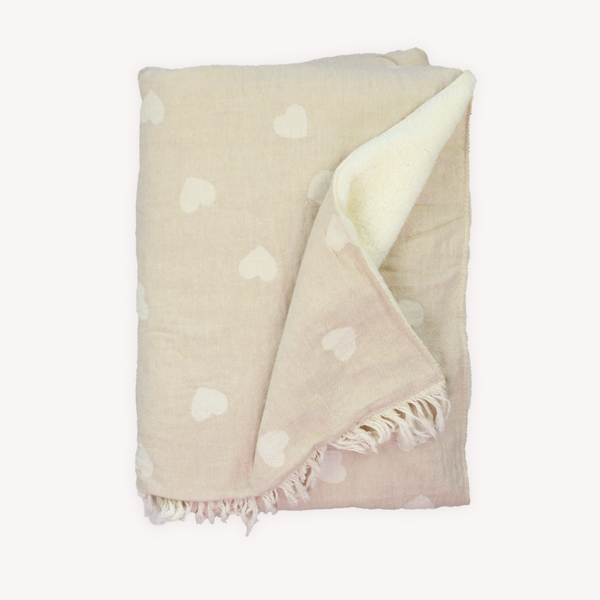 Jeté Have a Heart doublé en molleton – Beige – Pokoloko