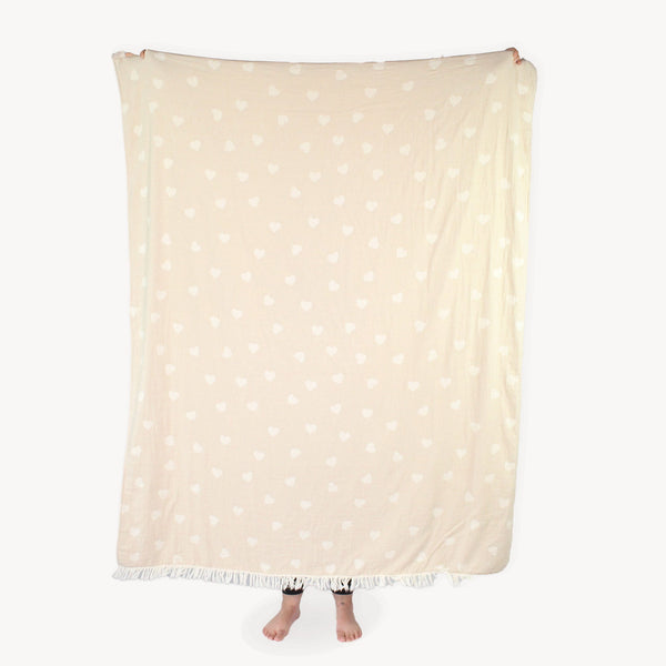 Jeté Have a Heart doublé en molleton – Beige – Pokoloko