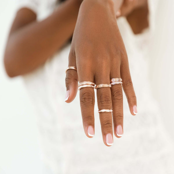Bague de méditation Prana – MeditationRings – portée au doigt – vermeil or rose