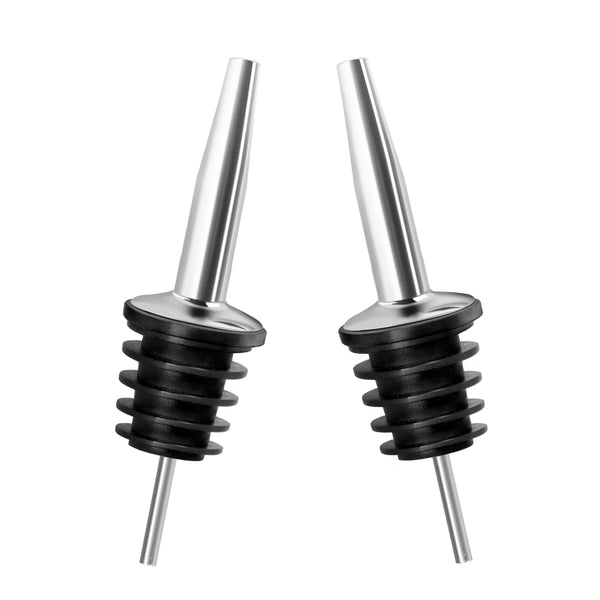 Deux becs verseurs Final Touch en acier inoxydable avec joints noirs en silicone.