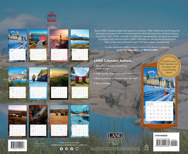 Calendrier mural LANG Oh Canada 2027 : présentation des illustrations et du dos du calendrier.
