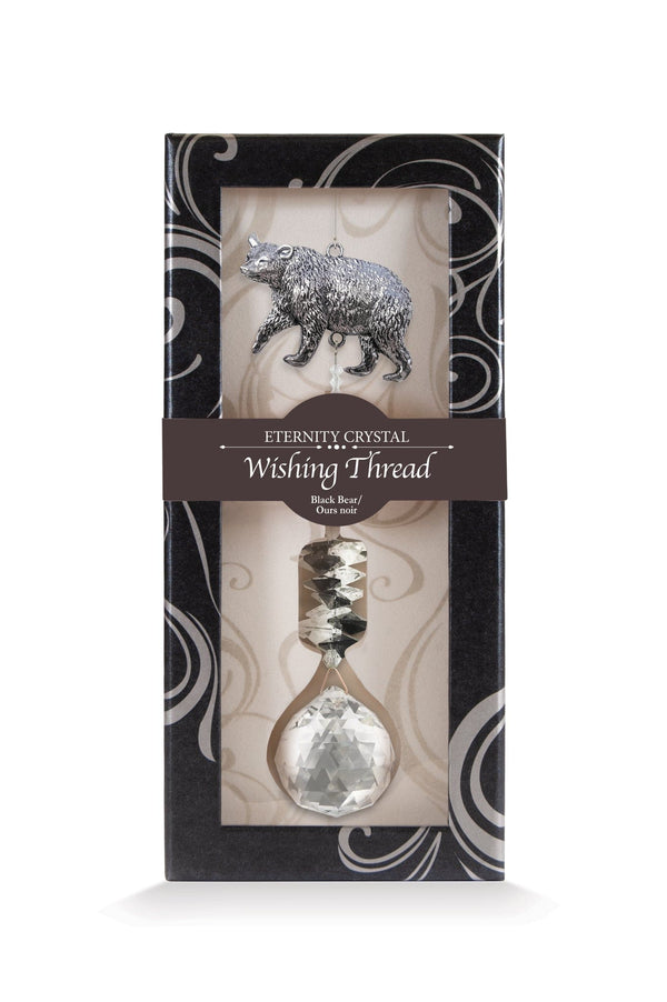 Fil à vœux Ours noir Eternity Crystal présenté dans sa boîte illustrée avec son cristal facetté.