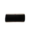 Bottom view of a La Maison du Bleuet structured vegan leather handbag with protective metal feet in black.