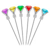 Six piques à cocktail Final Touch ornées de diamants décoratifs multicolores.
