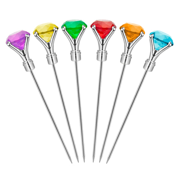 Six piques à cocktail Final Touch ornées de diamants décoratifs multicolores.