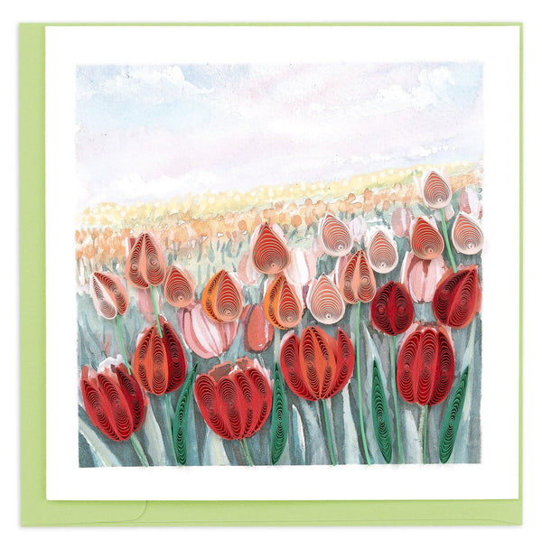Carte de vœux quillée champ de tulipes