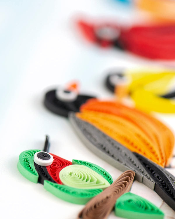 Carte de vœux oiseaux chanteurs en quilling