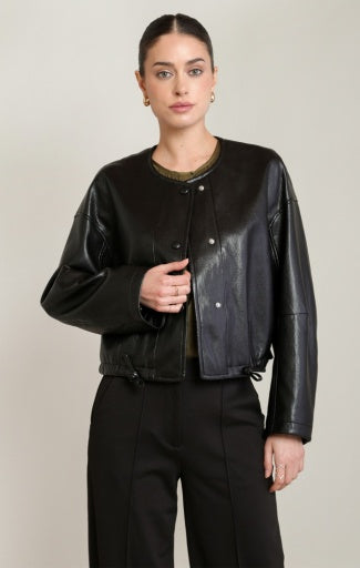 COLLARLESS PU JACKET