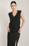 LACE NECKLINE SHIMMER SWEATER TOP