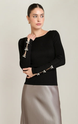 BOW RHINESTONE SWEATER TOP