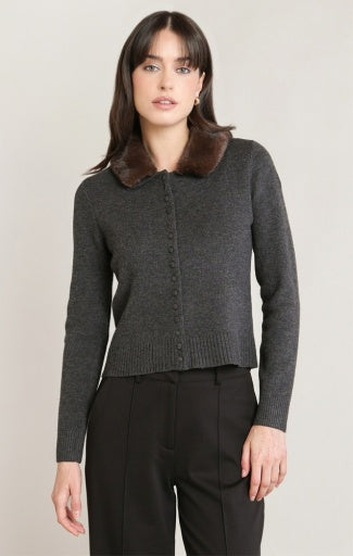 FUR LAPEL CARDIGAN