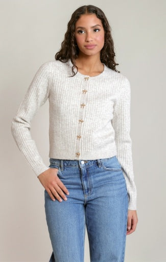 BOW BUTTON CROPPED CARDIGAN